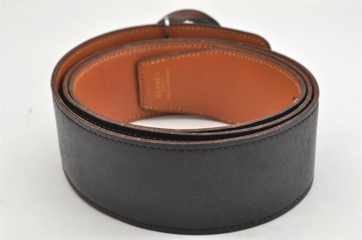 Authentic HERMES Horse Buckle Leather Belt Size 90cm 35.4