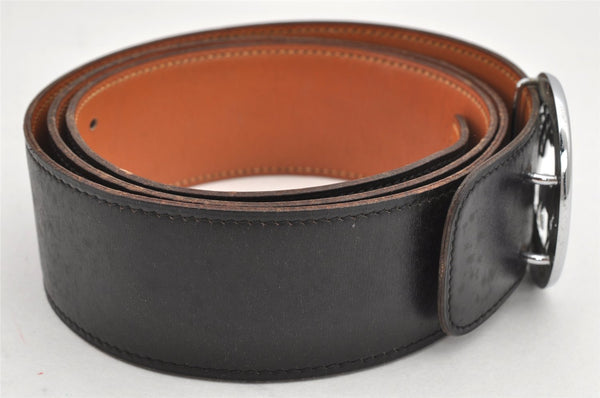 Authentic HERMES Horse Buckle Leather Belt Size 90cm 35.4" Black Brown 1983K