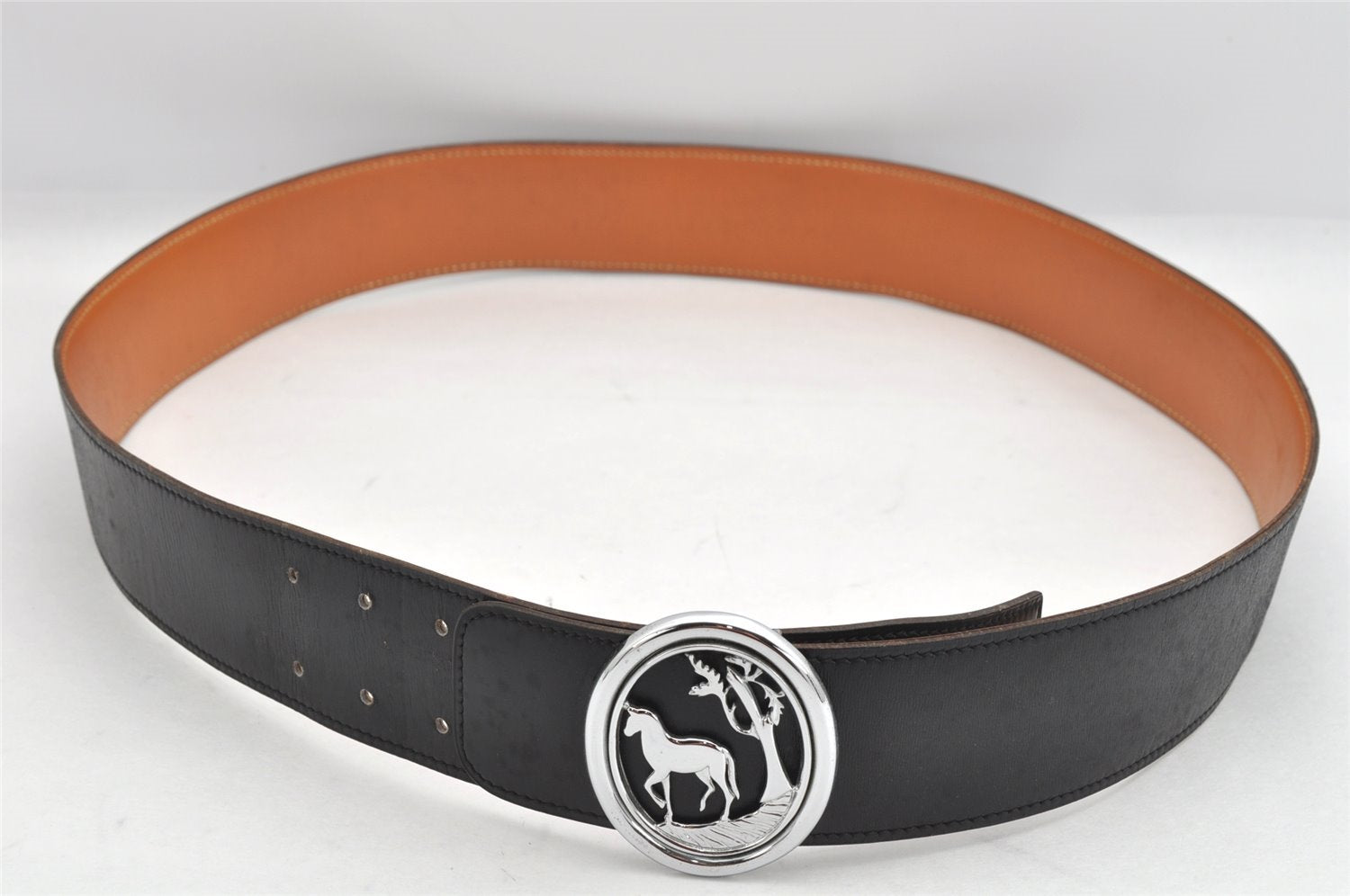 Authentic HERMES Horse Buckle Leather Belt Size 90cm 35.4