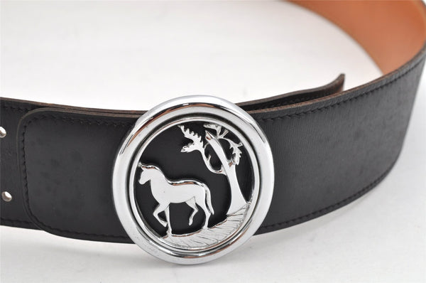 Authentic HERMES Horse Buckle Leather Belt Size 90cm 35.4" Black Brown 1983K