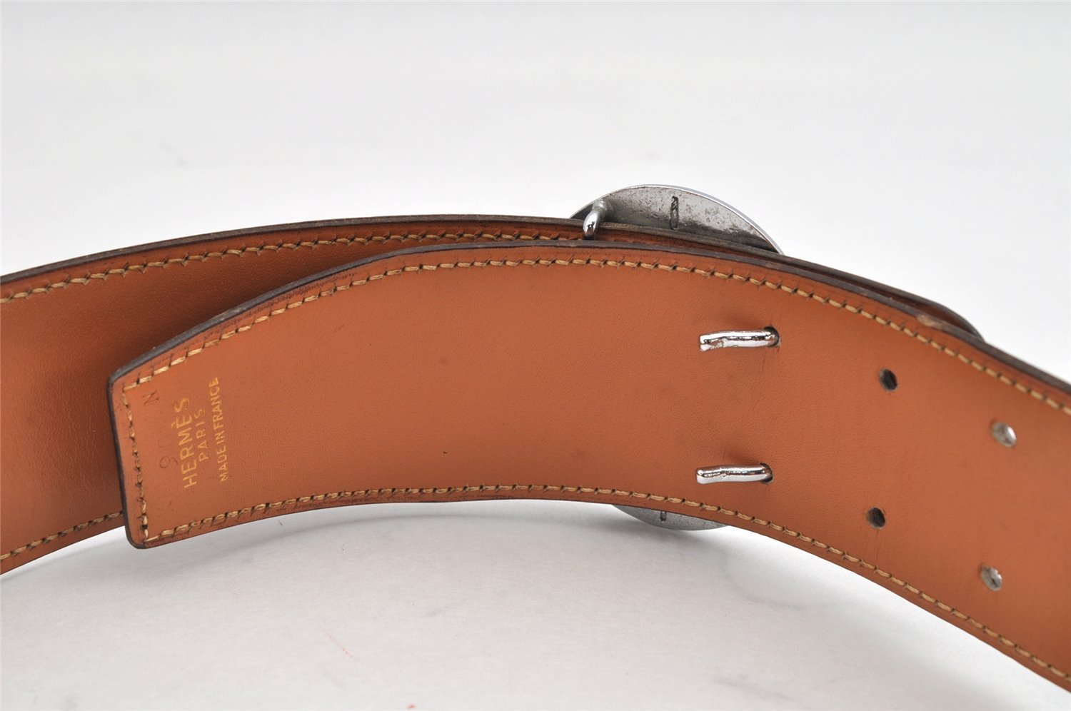 Authentic HERMES Horse Buckle Leather Belt Size 90cm 35.4