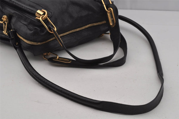 Authentic Chloe Paraty Medium 2Way Shoulder Hand Bag Purse Leather Black 1986J