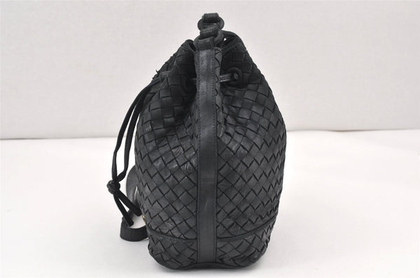 Authentic BOTTEGA VENETA Intrecciato Leather Shoulder Drawstring Bag Black 1986K