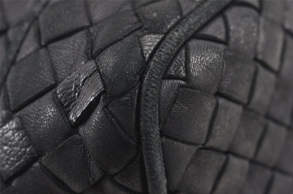 Authentic BOTTEGA VENETA Intrecciato Leather Shoulder Drawstring Bag Black 1986K