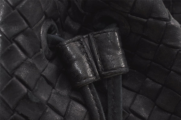 Authentic BOTTEGA VENETA Intrecciato Leather Shoulder Drawstring Bag Black 1986K