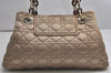 Authentic Christian Dior Cannage Nylon Leather Shoulder Hand Bag Beige CD 1987K