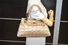 Authentic Christian Dior Cannage Nylon Leather Shoulder Hand Bag Beige CD 1987K