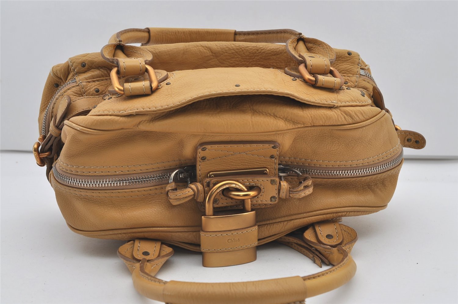 Authentic Chloe Vintage Paddington Leather Shoulder Hand Bag Beige 1988J