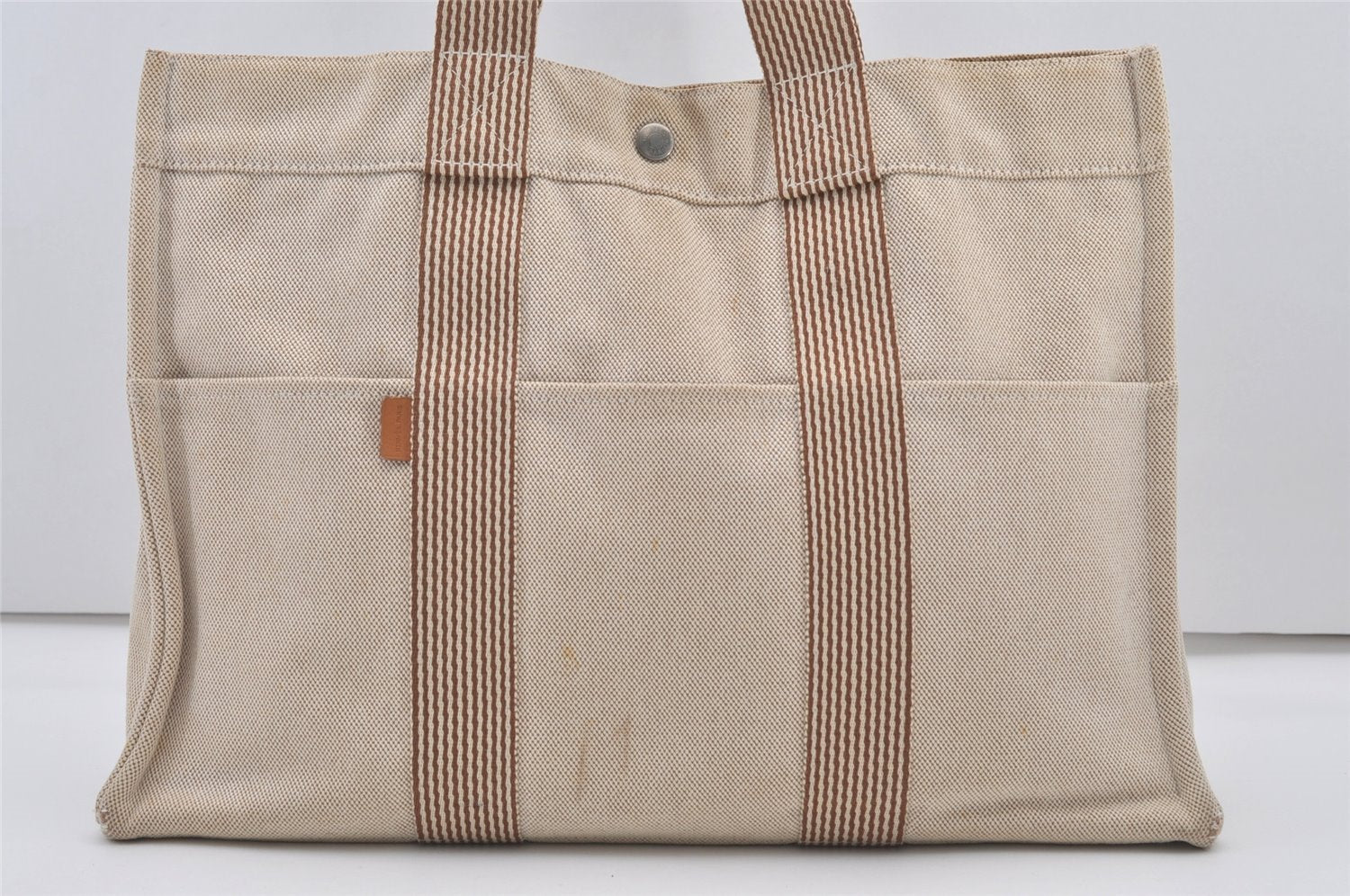 Authentic HERMES New Fourre Tout MM Hand Tote Bag Canvas Leather Beige 1989J