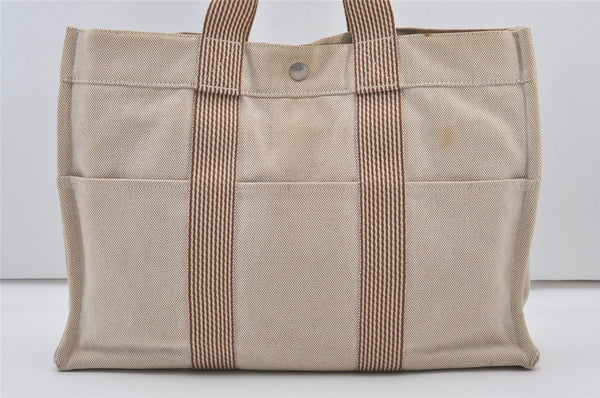 Authentic HERMES New Fourre Tout MM Hand Tote Bag Canvas Leather Beige 1989J