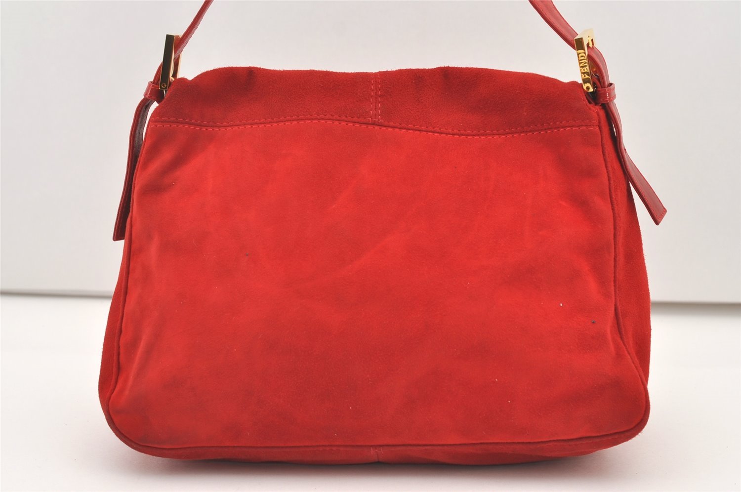 Authentic FENDI Mamma Baguette Shoulder Hand Bag Purse Suede Leather Red 1990J