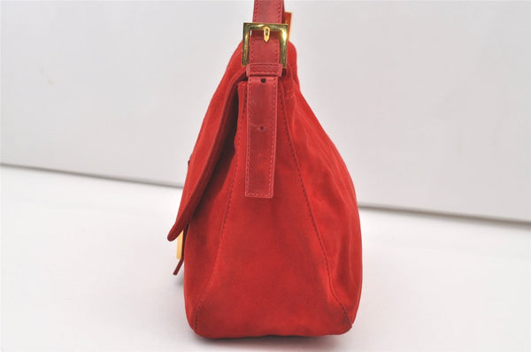 Authentic FENDI Mamma Baguette Shoulder Hand Bag Purse Suede Leather Red 1990J