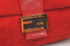 Authentic FENDI Mamma Baguette Shoulder Hand Bag Purse Suede Leather Red 1990J