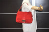 Authentic FENDI Mamma Baguette Shoulder Hand Bag Purse Suede Leather Red 1990J