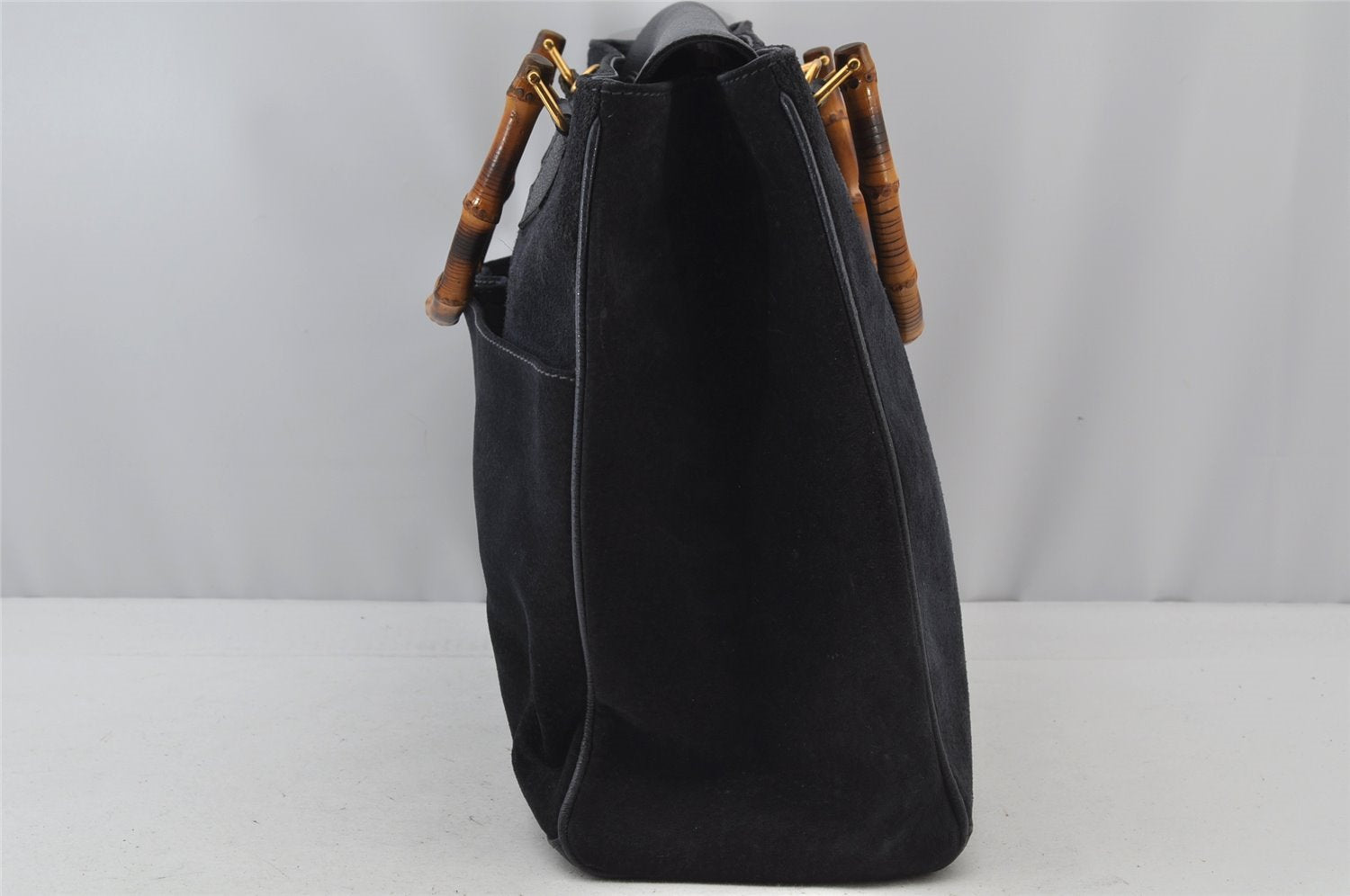 Authentic GUCCI Bamboo 2Way Shoulder Hand Bag Suede Leather Navy 1992J