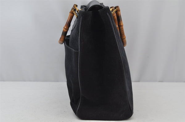 Authentic GUCCI Bamboo 2Way Shoulder Hand Bag Suede Leather Navy 1992J