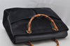 Authentic GUCCI Bamboo 2Way Shoulder Hand Bag Suede Leather Navy 1992J