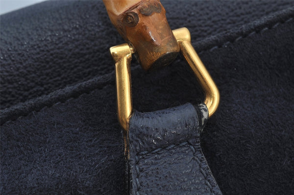 Authentic GUCCI Bamboo 2Way Shoulder Hand Bag Suede Leather Navy 1992J