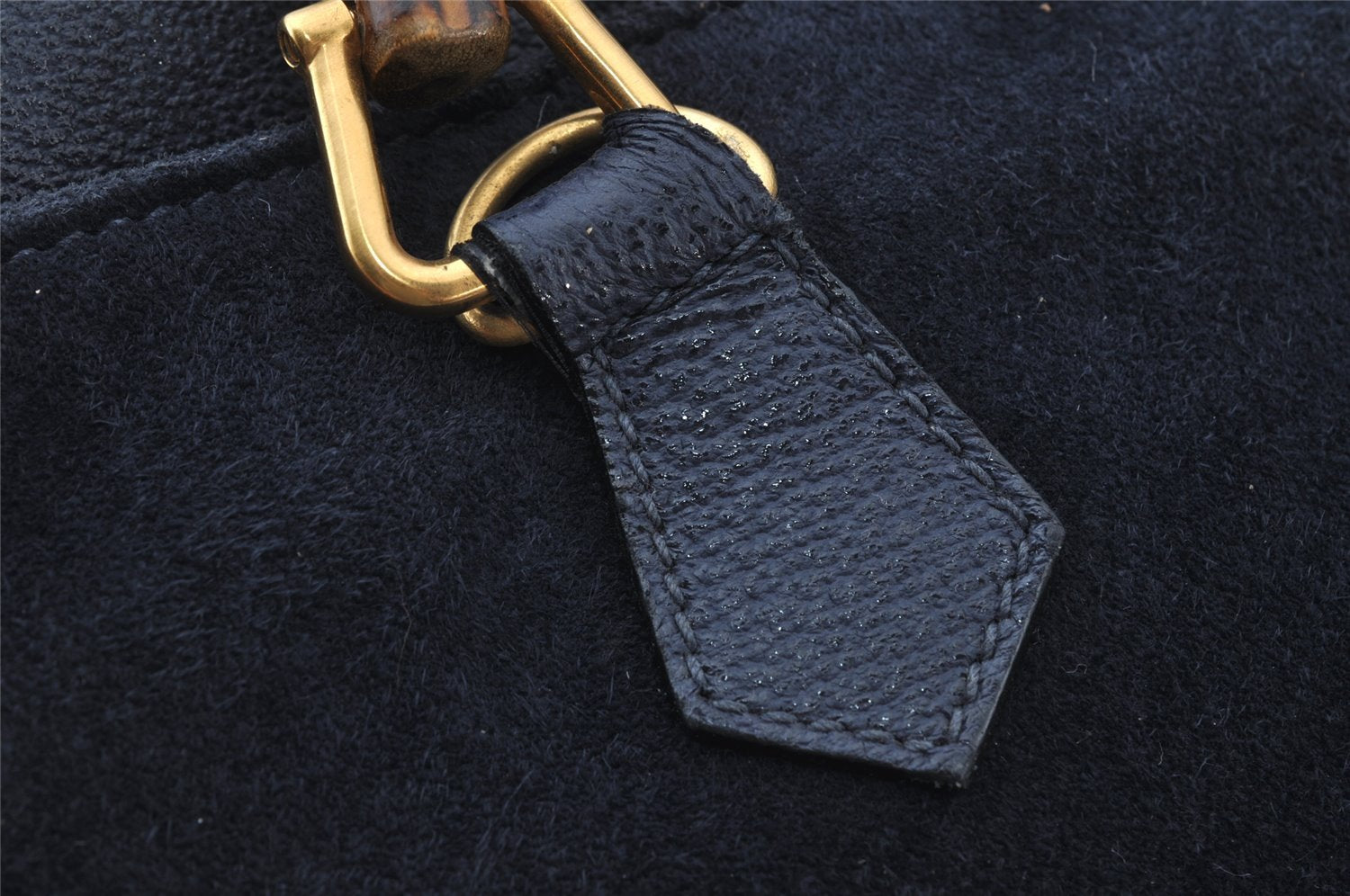 Authentic GUCCI Bamboo 2Way Shoulder Hand Bag Suede Leather Navy 1992J