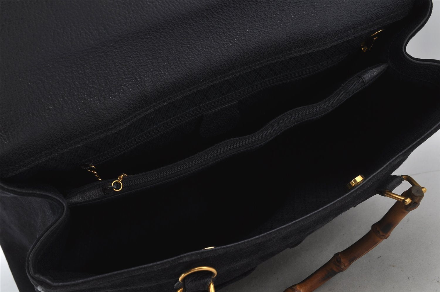 Authentic GUCCI Bamboo 2Way Shoulder Hand Bag Suede Leather Navy 1992J