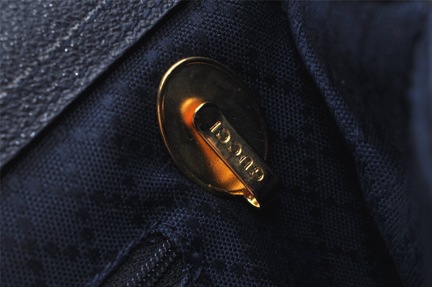 Authentic GUCCI Bamboo 2Way Shoulder Hand Bag Suede Leather Navy 1992J