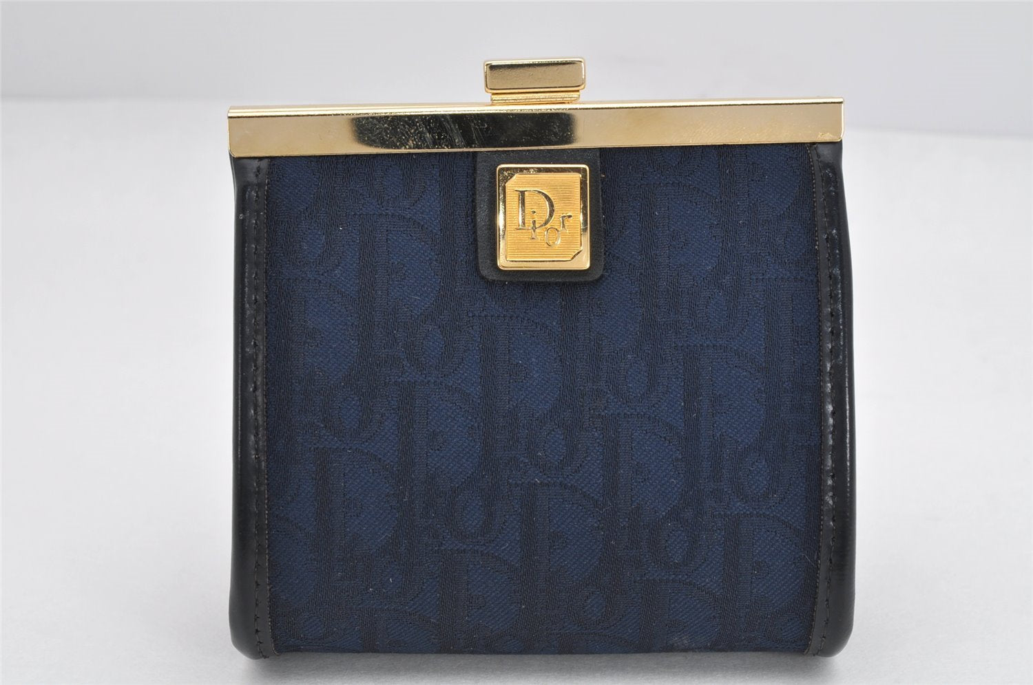 Authentic Christian Dior Trotter Coin Purse Canvas Leather Navy Blue 1992K