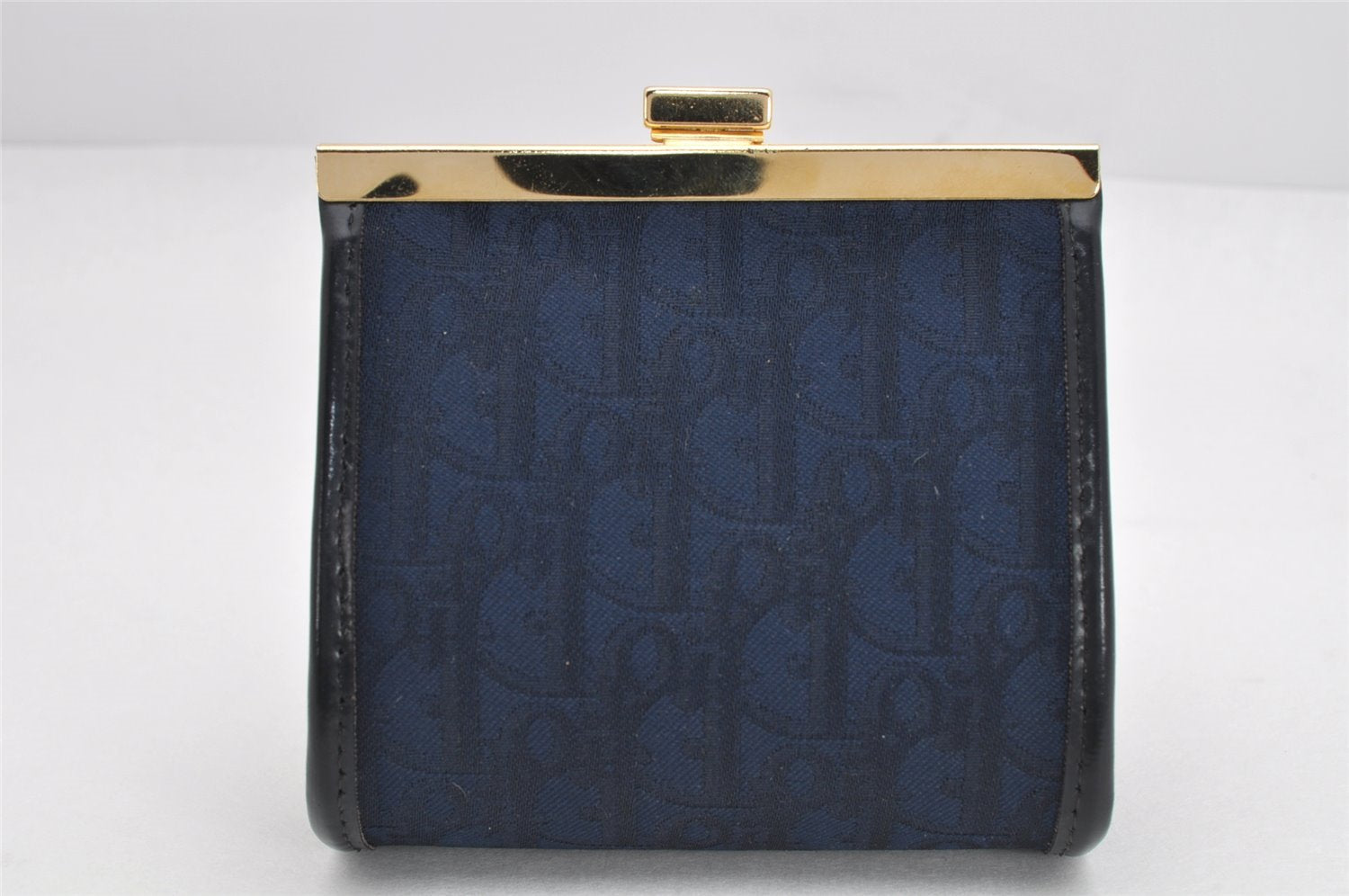 Authentic Christian Dior Trotter Coin Purse Canvas Leather Navy Blue 1992K