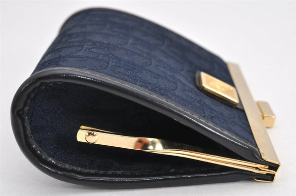 Authentic Christian Dior Trotter Coin Purse Canvas Leather Navy Blue 1992K