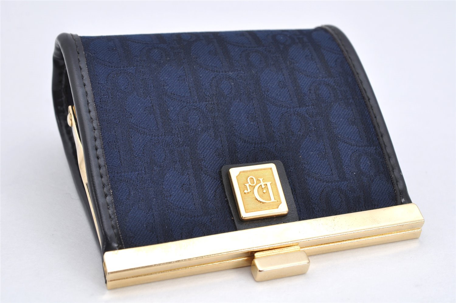 Authentic Christian Dior Trotter Coin Purse Canvas Leather Navy Blue 1992K