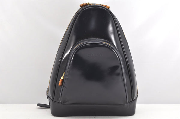 Authentic GUCCI Bamboo Shoulder Cross Bag Enamel Navy Blue Junk 1993K