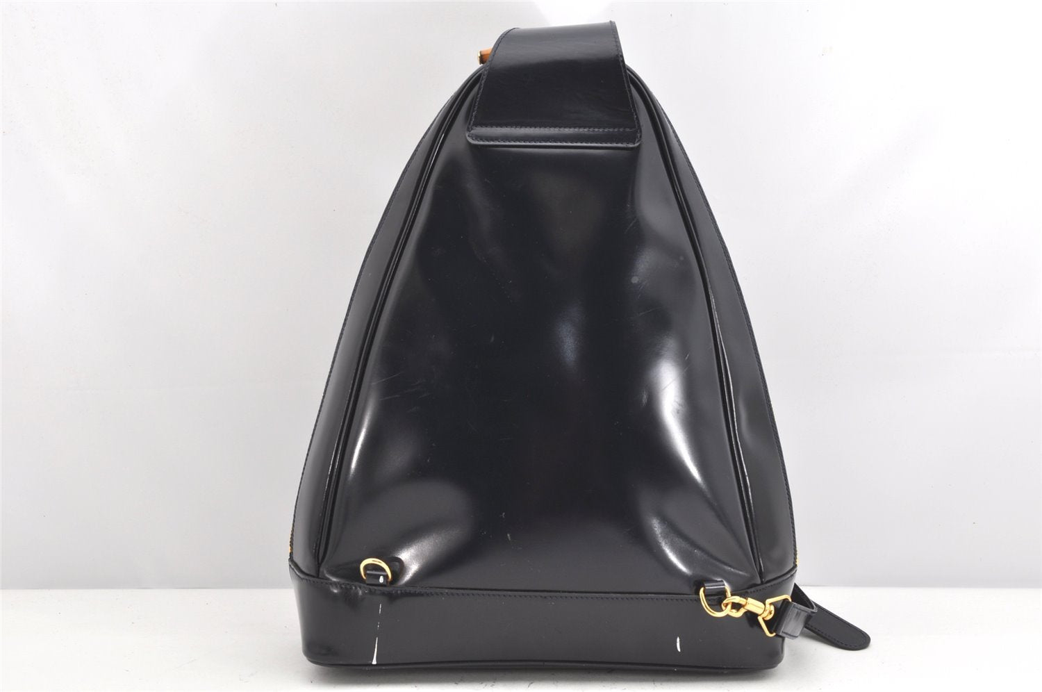 Authentic GUCCI Bamboo Shoulder Cross Bag Enamel Navy Blue Junk 1993K