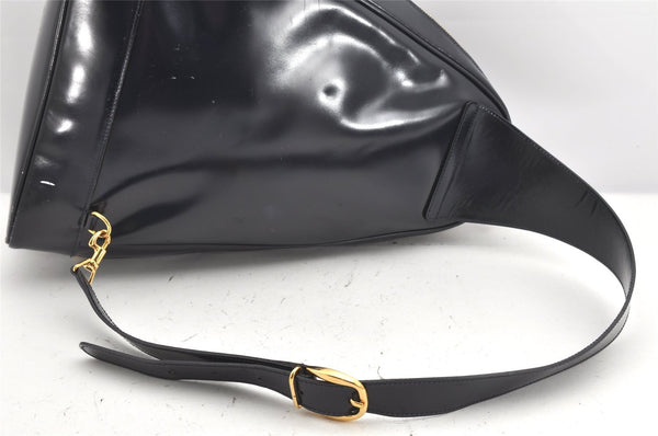 Authentic GUCCI Bamboo Shoulder Cross Bag Enamel Navy Blue Junk 1993K