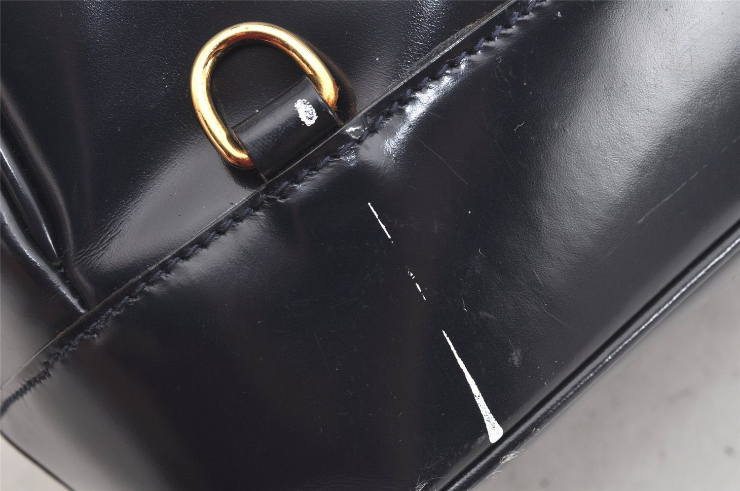 Authentic GUCCI Bamboo Shoulder Cross Bag Enamel Navy Blue Junk 1993K