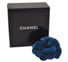 Authentic CHANEL Camellia Vintage Corsage Brooch Velvet Blue Box 1994J