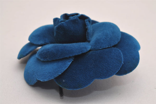 Authentic CHANEL Camellia Vintage Corsage Brooch Velvet Blue Box 1994J