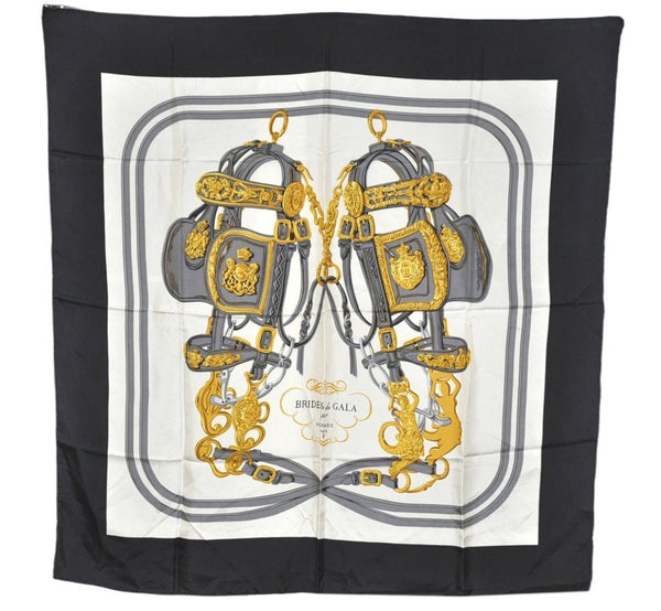 Authentic HERMES Carre 90 Scarf "BRIDES de GALA par" Silk Black 1994K