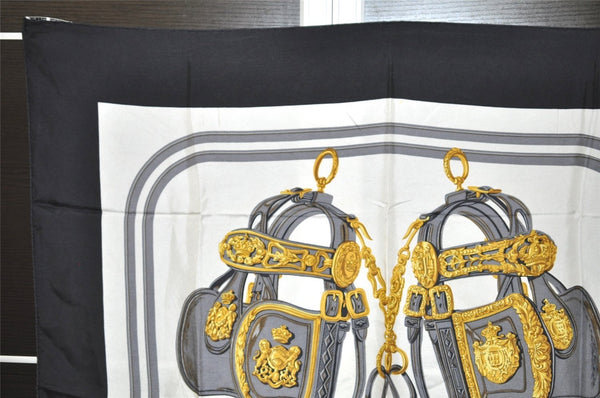 Authentic HERMES Carre 90 Scarf "BRIDES de GALA par" Silk Black 1994K