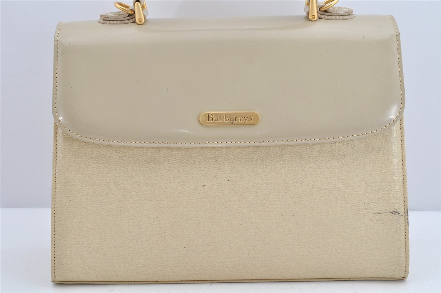 Authentic Burberrys Leather 2Way Shoulder Hand Bag Purse Cream White 1996K