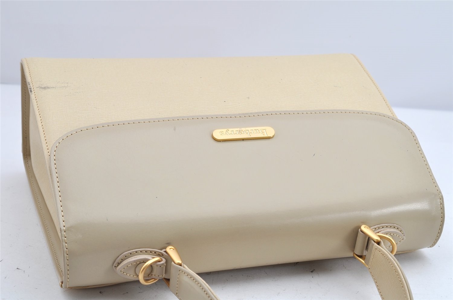 Authentic Burberrys Leather 2Way Shoulder Hand Bag Purse Cream White 1996K