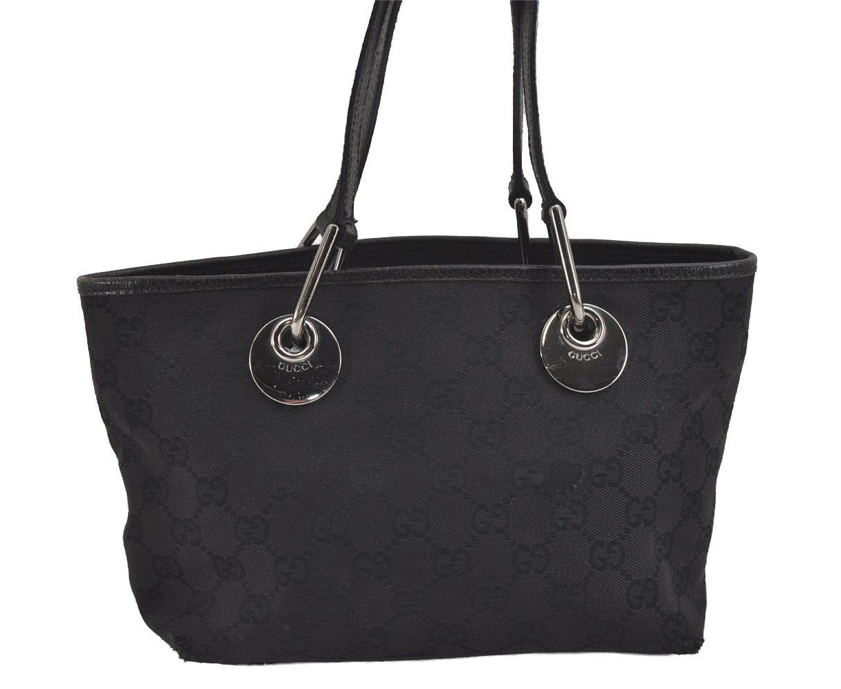 Authentic GUCCI Eclipse Hand Tote Bag Purse GG Canvas Leather 120844 Black 1997J