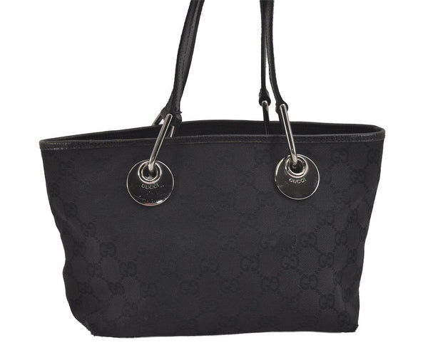 Authentic GUCCI Eclipse Hand Tote Bag Purse GG Canvas Leather 120844 Black 1997J