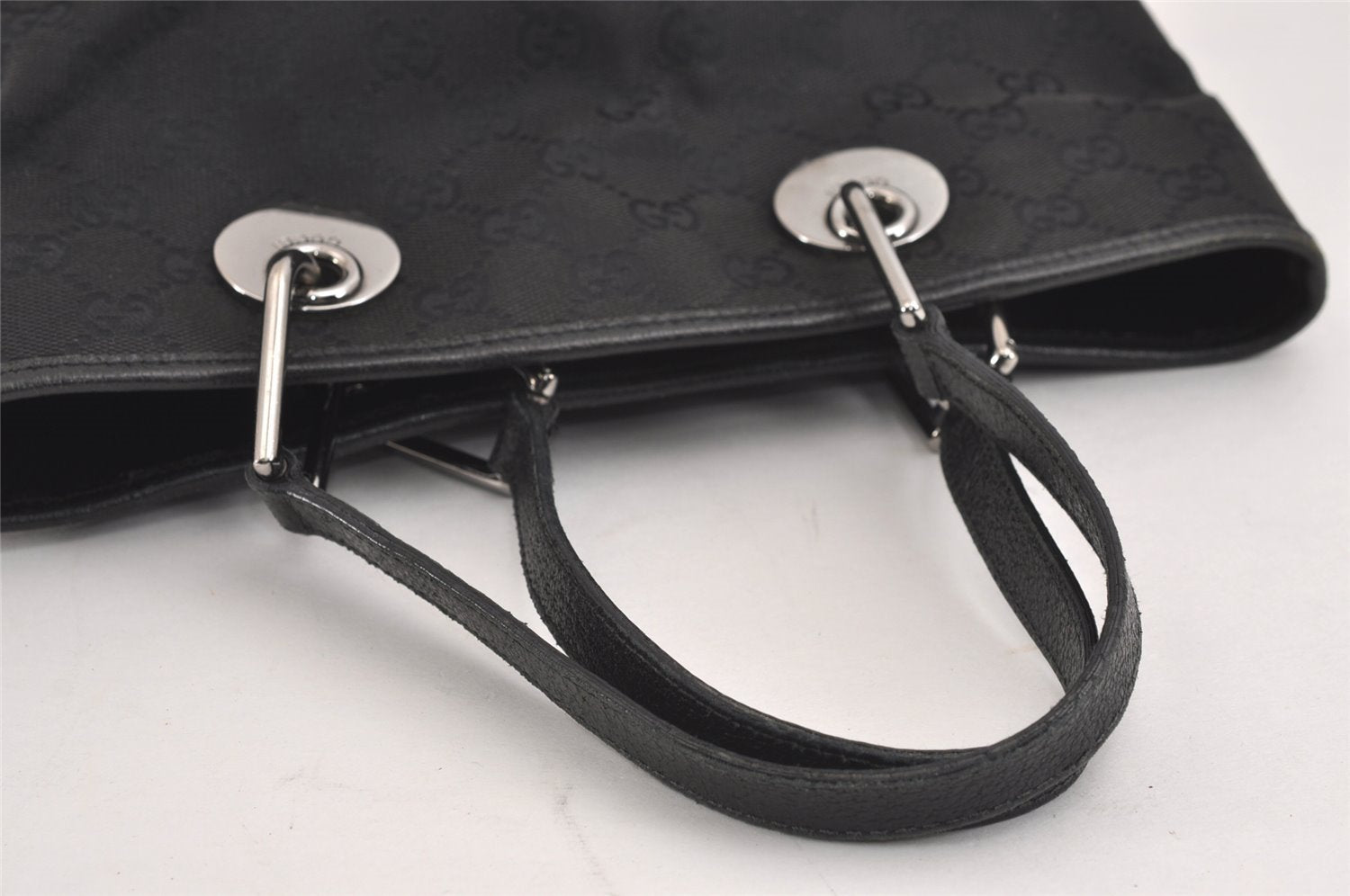 Authentic GUCCI Eclipse Hand Tote Bag Purse GG Canvas Leather 120844 Black 1997J