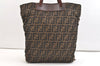 Authentic FENDI Vintage Zucca Folding Tote Hand Bag Nylon Leather Brown 1998K