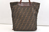 Authentic FENDI Vintage Zucca Folding Tote Hand Bag Nylon Leather Brown 1998K