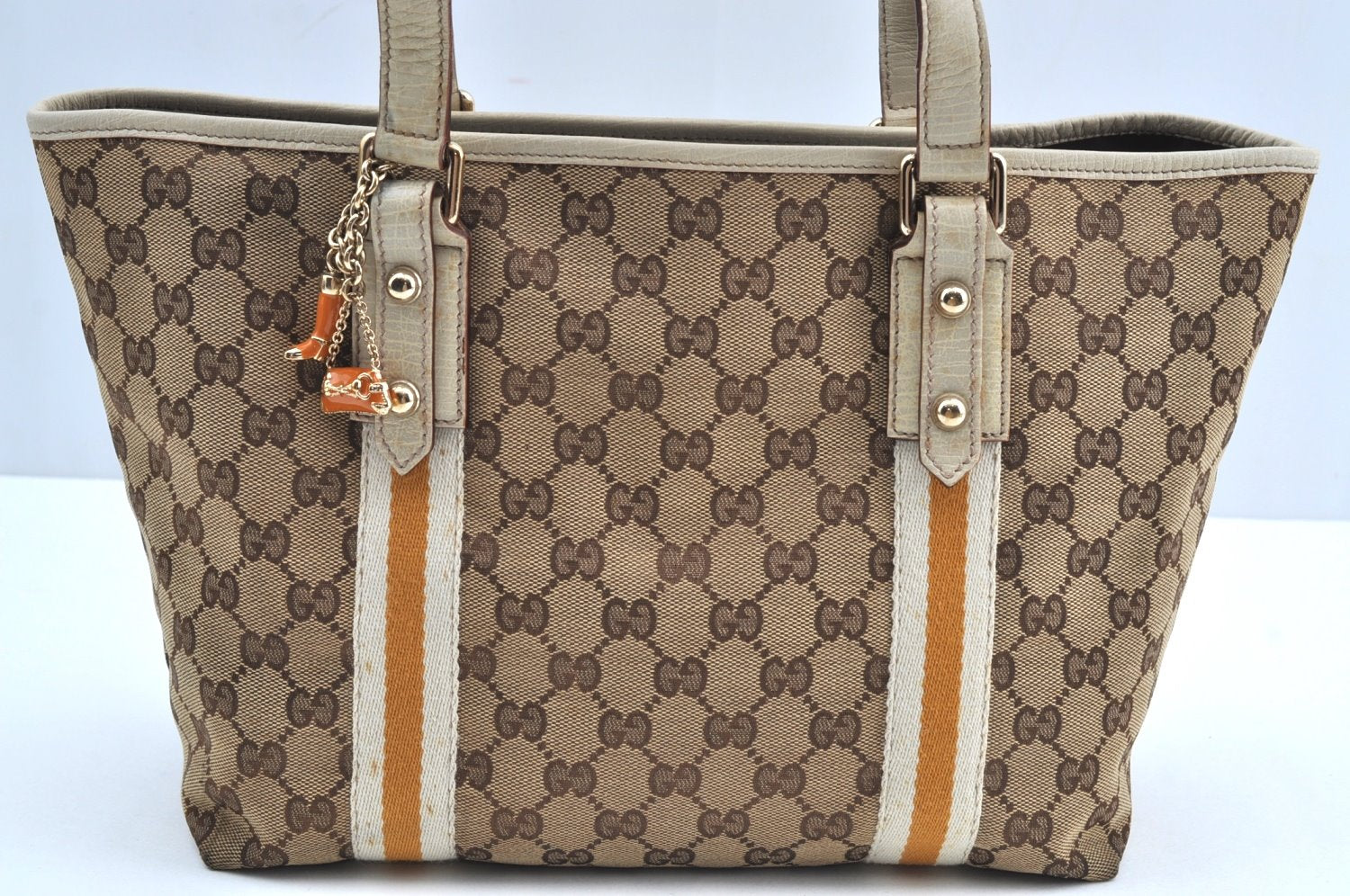 Authentic GUCCI Sherry Line Tote Bag GG Canvas Leather 137396 Brown 2000H