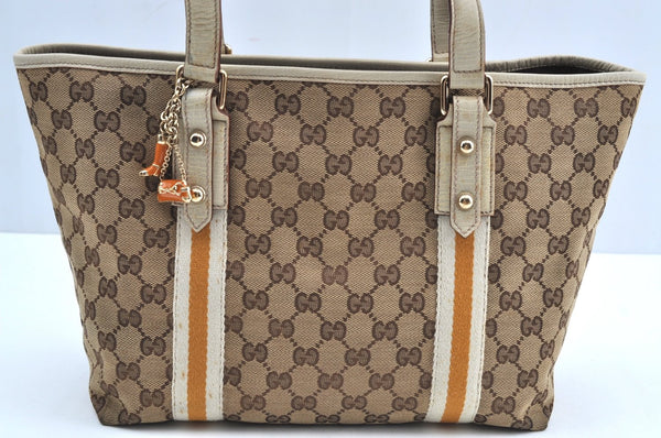 Authentic GUCCI Sherry Line Tote Bag GG Canvas Leather 137396 Brown 2000H