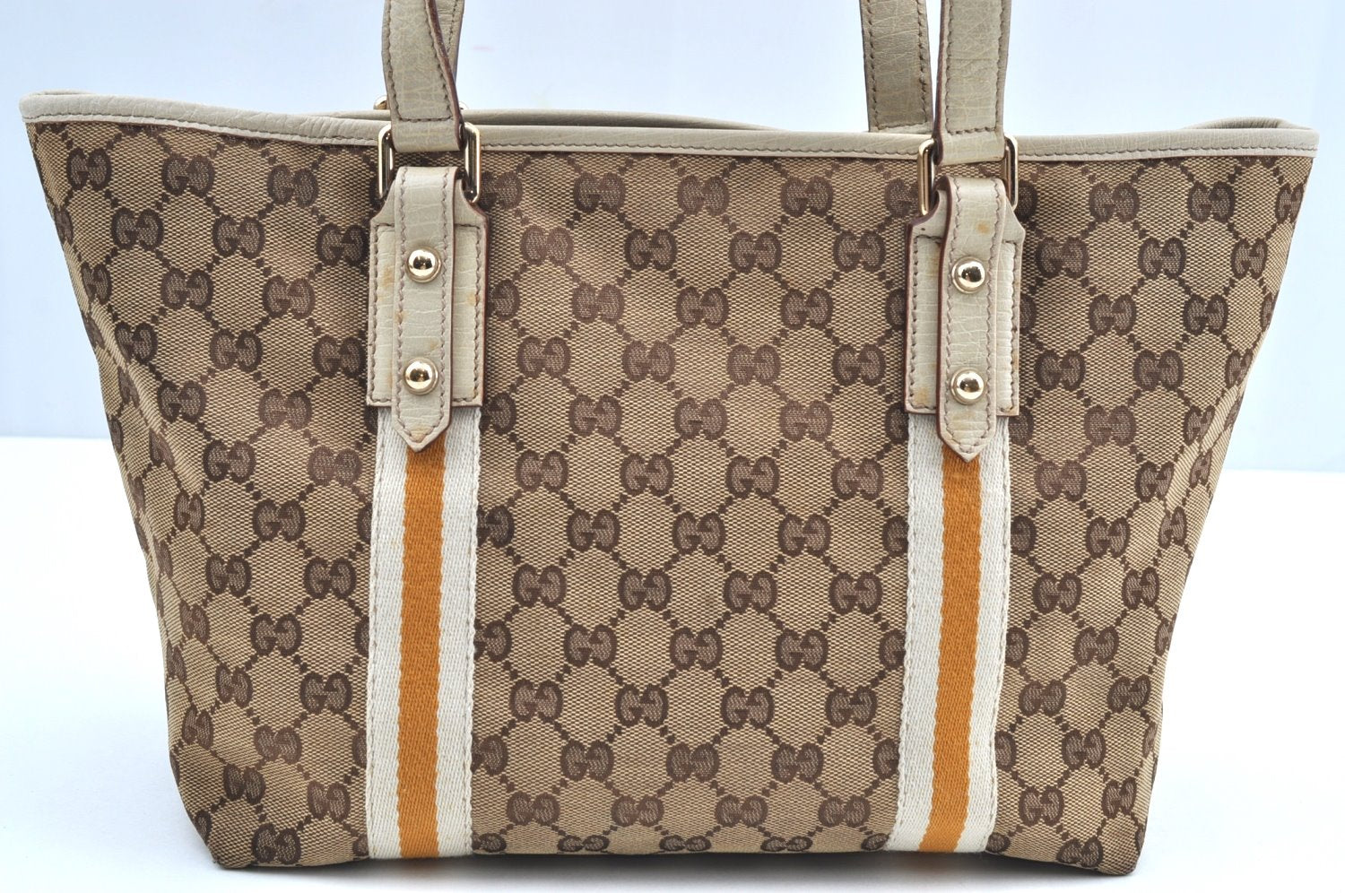 Authentic GUCCI Sherry Line Tote Bag GG Canvas Leather 137396 Brown 2000H