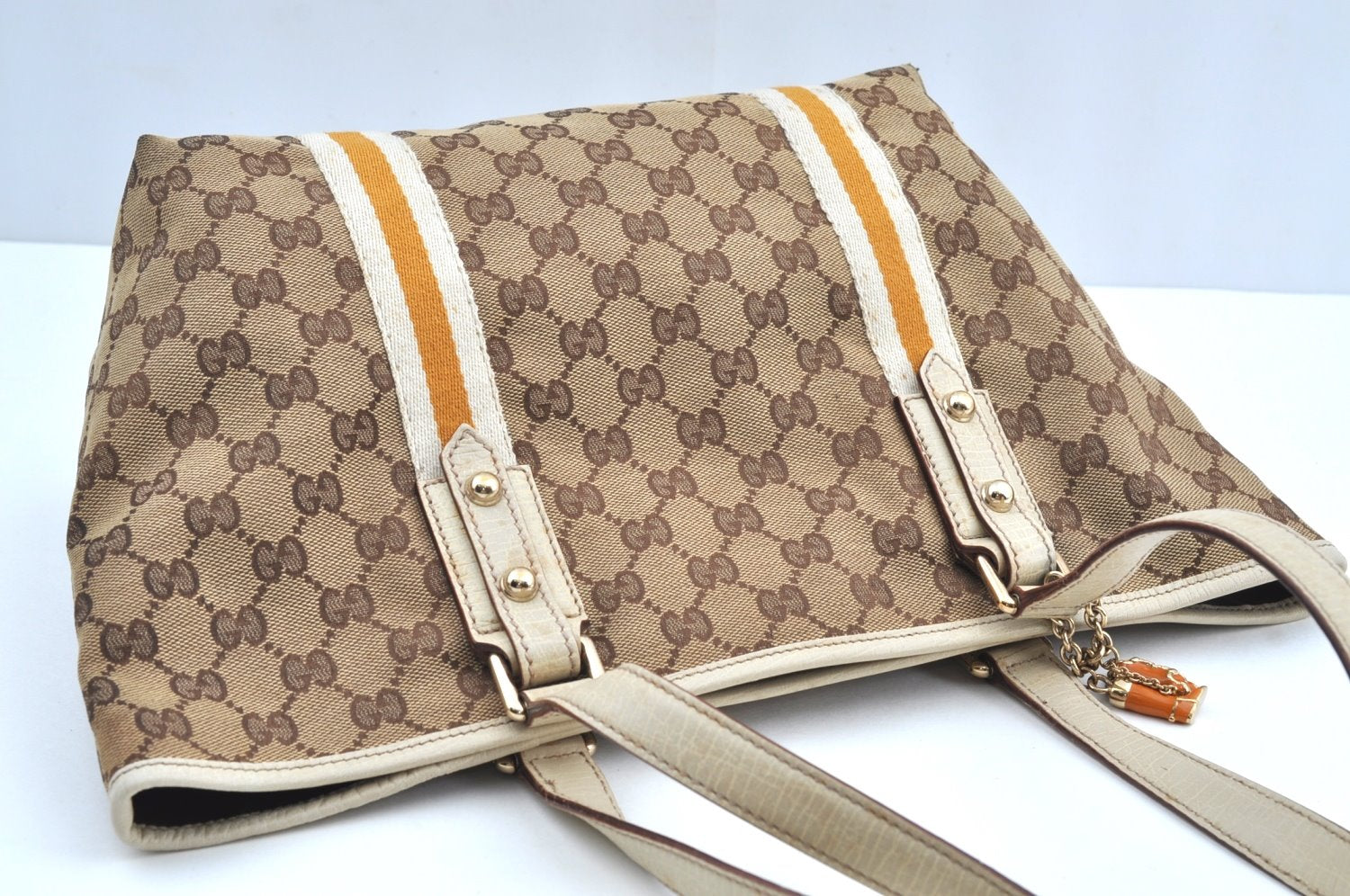 Authentic GUCCI Sherry Line Tote Bag GG Canvas Leather 137396 Brown 2000H