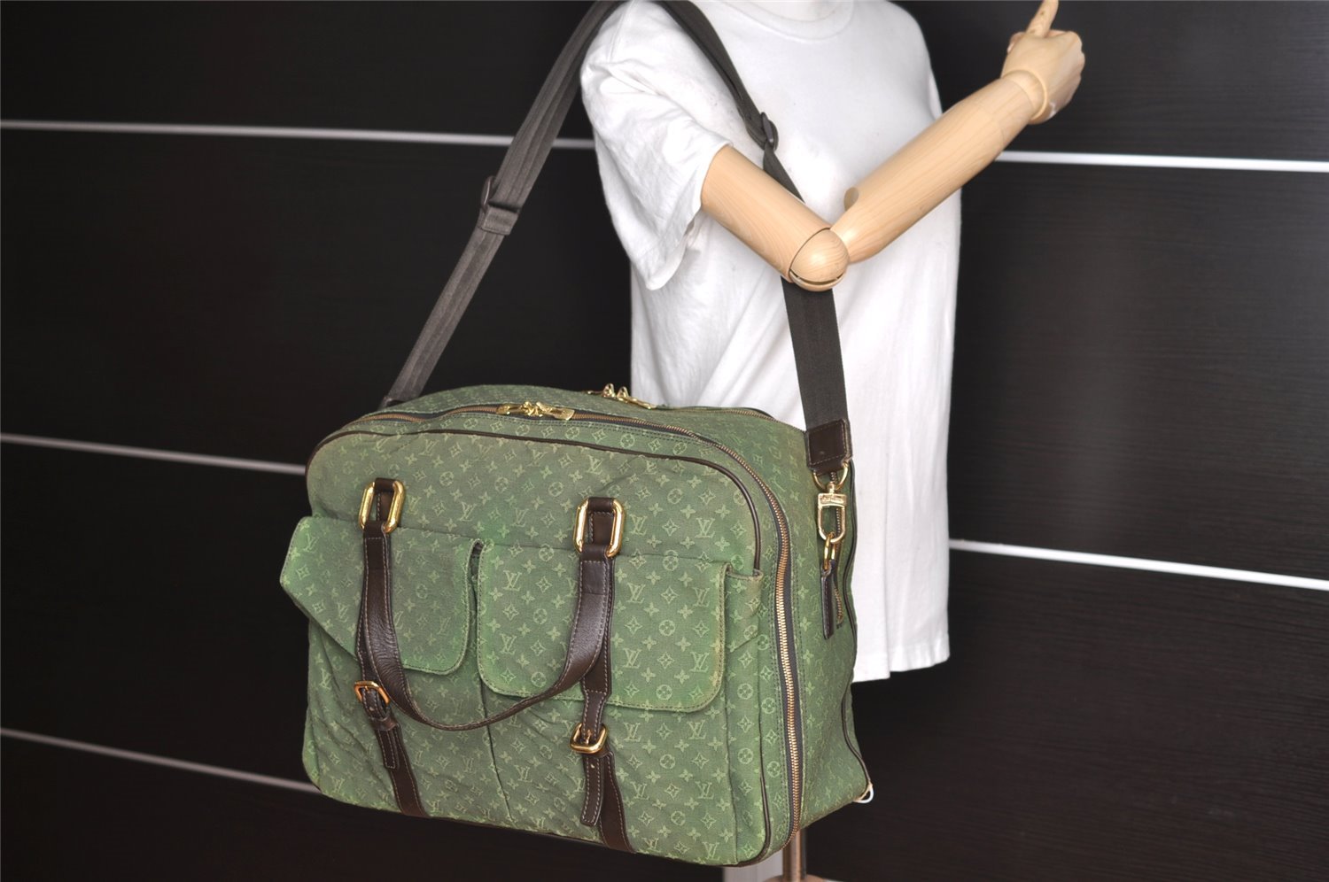 Auth Louis Vuitton Monogram Mini Claudine 2Way Boston Bag Green M42332 LV 2000I