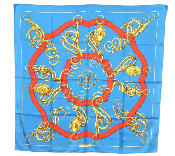 Authentic HERMES Carre 90 Scarf "Profile" Silk Blue 2000K